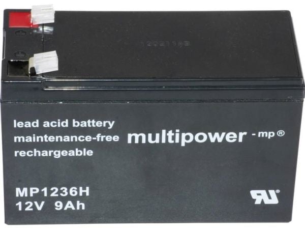 multipower PB-12-9-6,35 blybatteri 12 V 9 Ah blyfleece (B x H x T) 151 x 102 x 65 mm flatkontakt 6,35 mm vedlikeholdsfritt lav selvutlading