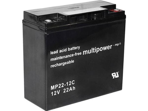 multipower PB-12-22-M5 blybatteri 12 V 22 Ah blyfleece 181 x 167 x 76 mm M6 skrutilkobling