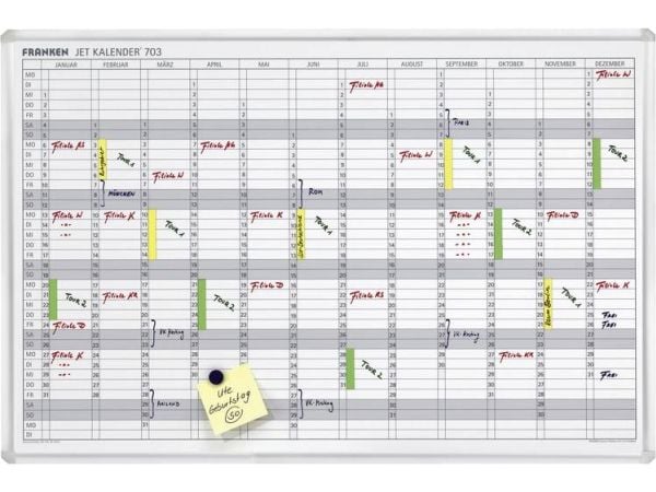 FRANKEN JetKalender 703 - Planleggingstavle med tørrvisking - årlig - veggmonterbar - 900 x 600 mm - magnetisk - hvit - sølvramme med lysegrå hjørner