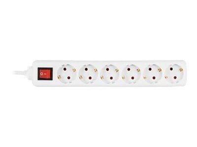 Deltaco GT-124, 1,5 m, Muovi, Valkoinen, 6 AC-pistorasia(a), 250 V, 50 - 60 Hz