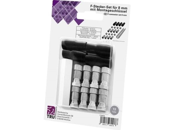 TRU COMPONENTS TC-6936304 F-kontakt med knäckskyddshylsa, F-uttagskoppling, kabeldiameter 8 mm, 1 set