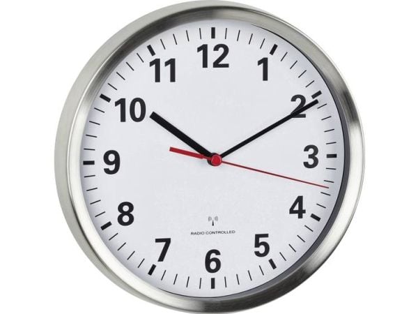 TFA-Dostmann 60.3529.02, Vegg, Kvartsklokke, Rund, Sølv, Hvit, Rustfritt stål, Glass