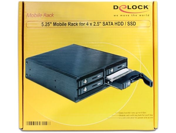 Delock 5.25" Mobile Rack for 4 x 2.5" SATA HDD / SSD - Lagringsdrevhylse - 2.5"