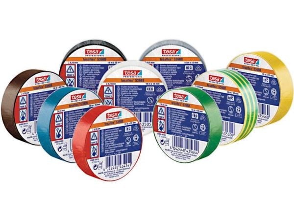 tesa 53988-00135-00 Isoleringstejp tesa® Professional Brun, grön, gul, vit, grå, blå, röd, svart, svart (L x B) 10 m x 15 mm 10 st