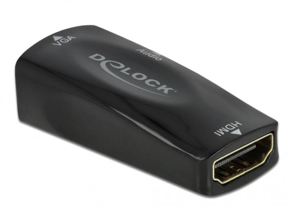 Delock - Videokort - HDMI hona till HD-15 (VGA), mini-phone stereo 3.5 mm hona - svart