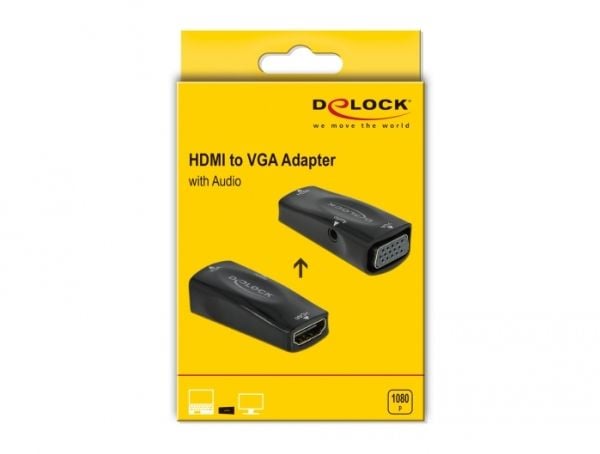 Delock - Videokort - HDMI hona till HD-15 (VGA), mini-phone stereo 3.5 mm hona - svart