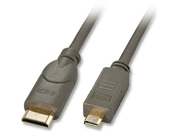 Lindy 1.5m HDMI, 1,5 m, HDMI Type C (Mini), HDMI-tyyppi D (mikro), 3D, 10,2 Gbit/s, Musta