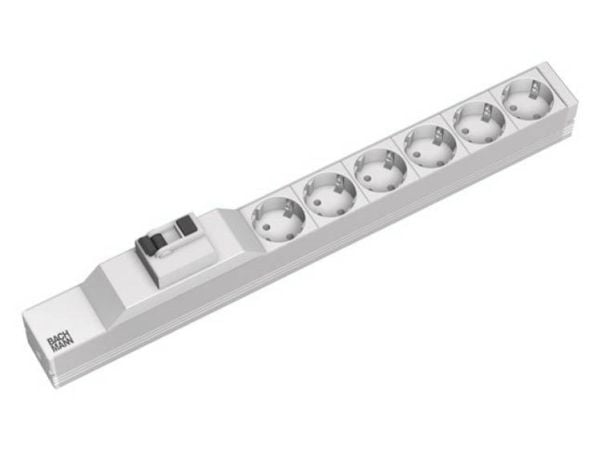 Bachmann 333.411, Perus, 1U, Harmaa, Hopea, 6 AC-pistorasia(a), 230 V, 50 Hz