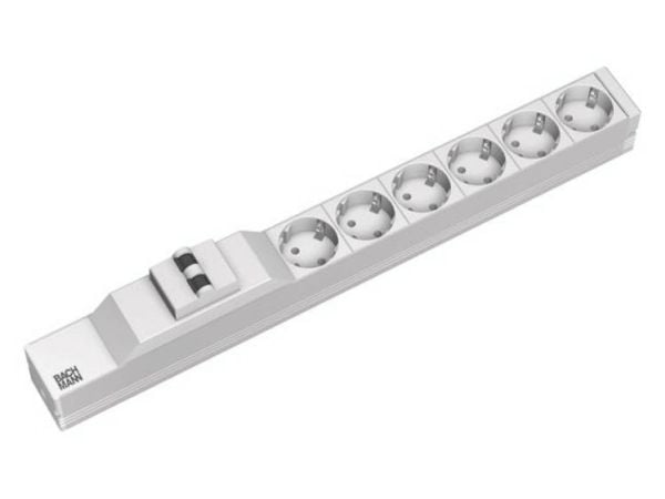 Bachmann 333.412, Perus, 1U, Harmaa, Hopea, 6 AC-pistorasia(a), 230 V, 50 Hz
