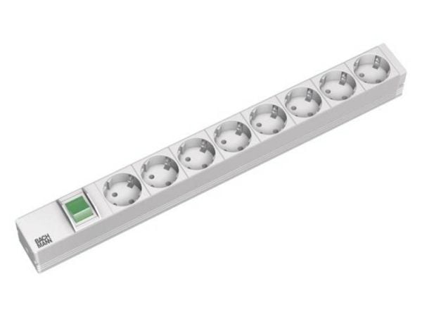 Bachmann 333.416, Perus, 1U, Harmaa, Hopea, 8 AC-pistorasia(a), 230 V, 50 Hz