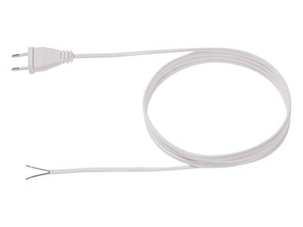 Bachmann - Strömkabel - Eurokontakt (hane) till blank tråd - 3 m - platt - vit