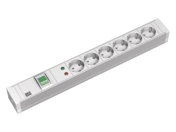 Bachmann 6x Schuko, 2m, 2 m, Tyyppi F, Muovi, Harmaa, Muovi, 6 AC-pistorasia(a)