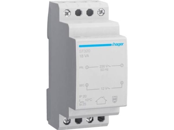Hager ST320 Säkerhetstransformator 12 V 1,5 A