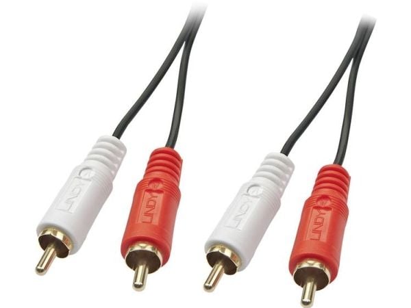 Lindy 35664, 2 x RCA, Hankjønn, 2 x RCA, Hankjønn, 10 m, Rød, Hvit