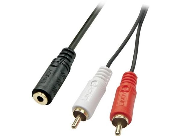 Lindy 35677, 2 x RCA, Uros, 3.5mm, Naaras, 0,25 m, Musta, Punainen, Valkoinen