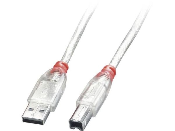 Lindy 41751, 0,5 m, USB A, USB B, USB 2.0, 0,48 Gbit/s, Läpinäkyvä