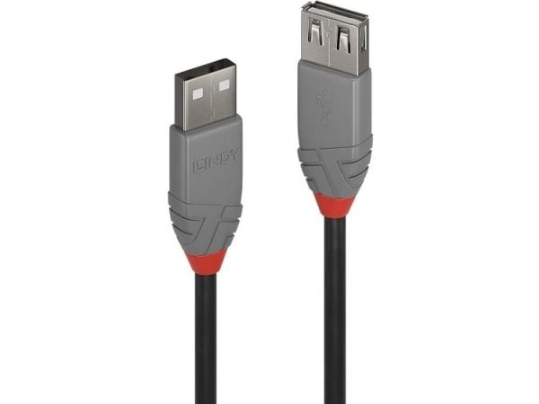 Lindy 36701, 0,5 m, USB A, USB A, USB 2.0, 480 Mbit/s, Sort, Grå