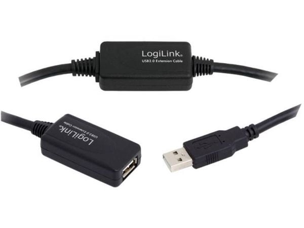 LogiLink 25M USB 2.0 - USB 2.0 M/F, 25 m, USB A, USB A, USB 2.0, Hankjønn/hunkjønn, Sort