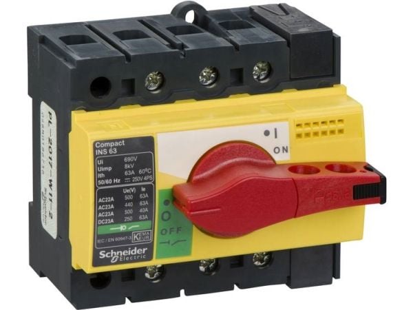 Schneider frånskiljare 3P 63A spak gul-röd INS63 (28918)