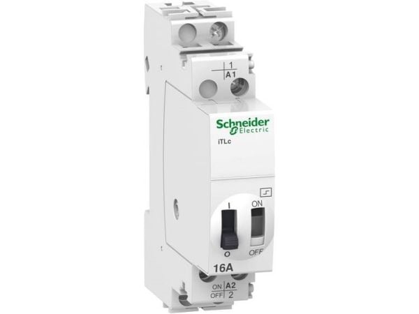 SCHNEIDER ELECTRIC Acti9 kallistusrele iTLc lisäyksikkö, 16A 1NO 230V, valojen käyttämiseen impulssipaineella. Leveys 18mm