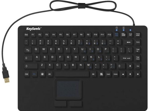 KeySonic KSK-5230 IN (US), Mini, Koblet med ledninger (ikke trådløs), USB, Membrannøkkelbryter, QWERTY, Sort