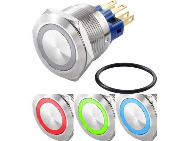 Conrad TC-GQ22-11E/41RGB/Interruttore antivandalo 250 V/AC 3 A 1x Off/(On) IP65 Momentaneo 1 pz., 250 V, 3 A
