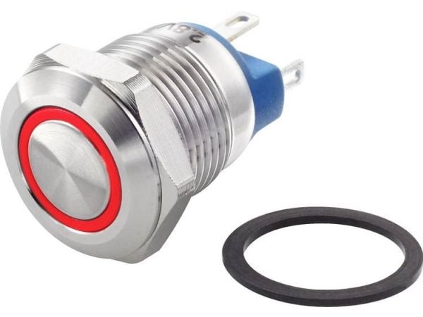 Conrad TC-GQ12-AF-10E/J/R/12V/S Vandalismusgeschützter Druckschalter 48 V/DC 2 A 1 x, Rød, Rustfritt stål, Rustfritt stål, DC, 48 V, 2 A