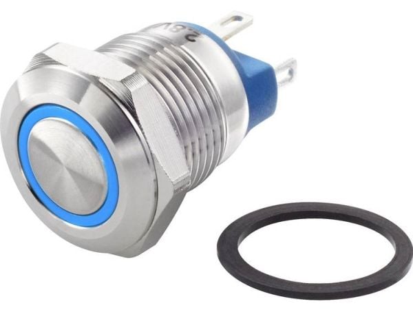 Conrad TC-GQ12-AF-10E/J/B/12V/S Vandalsikker trykkbryter 48 V/DC 2 A 1 x, Blå, Rustfritt stål, Rustfritt stål, DC, 48 V, 2 A
