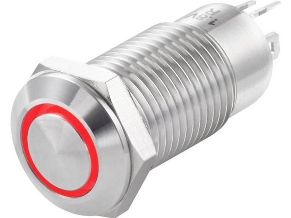 Conrad TC-GQ12-CH-10ZE/J/R/12V/S Pulsante 36 V/DC 1 A 1 x Off/On IP40 Permanente 1 pz., Rød, Rustfritt stål, Rustfritt stål, DC, 36 V, 1 A