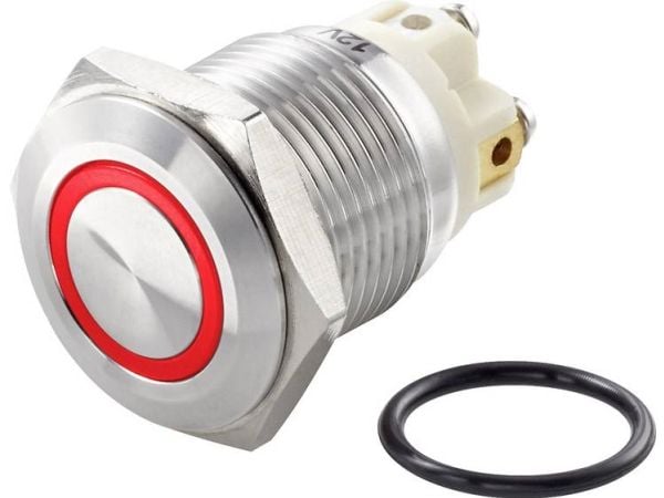 Conrad TC-GQ16F-10E/L/R/12V/S Interruttore antivandalo 48 V/DC 2 A 1x Off/(On) IP65 Momentaneo 1 pz., Rustfritt stål, DC, 48 V, 2 A