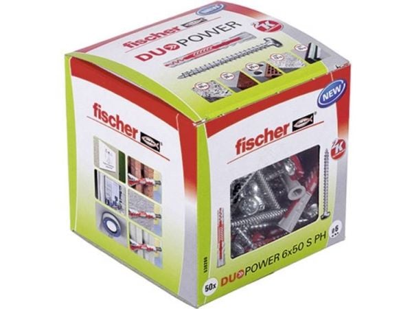 Fischer DUOPOWER 6 x 50 S PH LD, Lettbetong, Murstein, Betong, Gipsfiberplate, Murverk, Gipsplater, Nylon, Grå, 6 mm, 50 mm, 6 mm