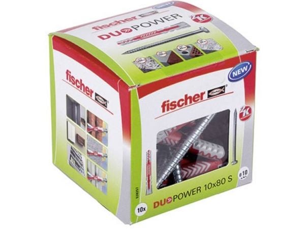 Fischer DUOPOWER 10 x 80 S LD, Ekspansjonsanker, Betong, Metall, Grå, Rød, 80 mm, 1 cm