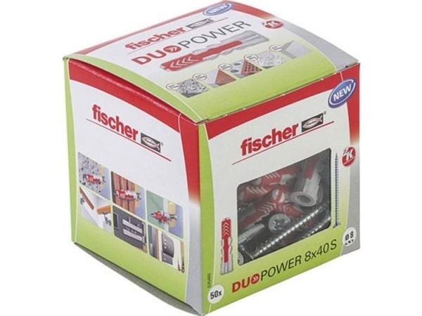 Fischer DUOPOWER 8 x 40 S LD, Ekspansjonsanker, Betong, Metall, Grå, Pozidriv, PZ2