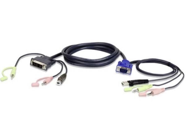 ATEN 2L-7DX2U - Kabel för tangentbord/mus/video/ljud - USB, HD-15 (VGA), mini-phone stereo 3.5 mm (hane) till mini-phone stereo 3.5 mm, USB typ B, ...