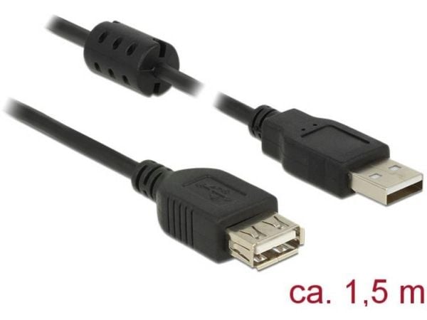 Delock - USB-forlengelseskabel - USB (hann) til USB (hunn) - USB 2.0 - 1.5 m - svart