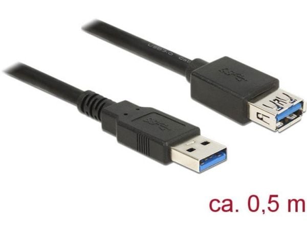 Delock - USB forlængerkabel - USB Type A (han) til USB Type A (hun) - USB 3.0 - 50 cm - lajiteltu