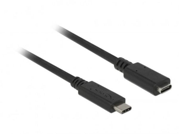 Delock - USB-forlengelseskabel - USB-C (hann) til USB-C (hunn) - USB 3.1 Gen 1 - 3 A - 1 m - svart
