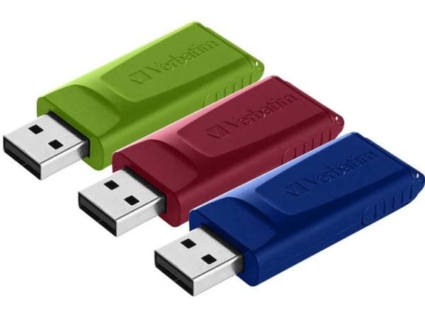 Verbatim Slider - USB-flashstasjon - 16 GB - USB 2.0 - blå, rød, grønn (en pakke 3)