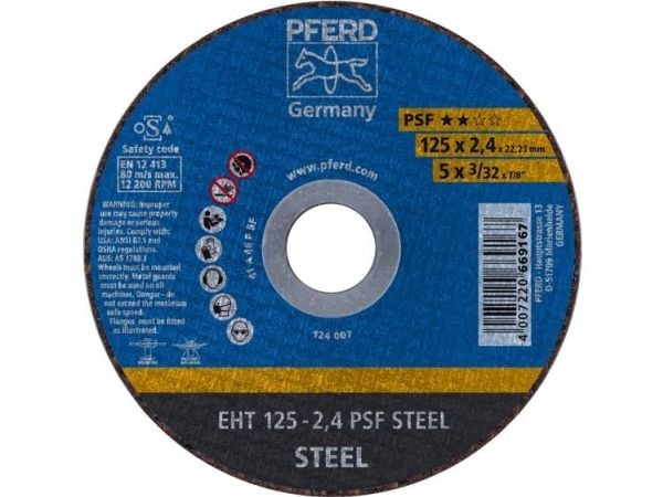 PFERD 61719026, 12,5 cm, 2,22 cm, 2,4 mm, 12200 RPM, 25 stykker