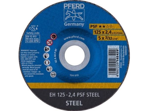 PFERD EH 125-2,4 PSF STEEL, Stål, PFERD, 2,22 cm, 12,5 cm, 12200 RPM, 25 stykker
