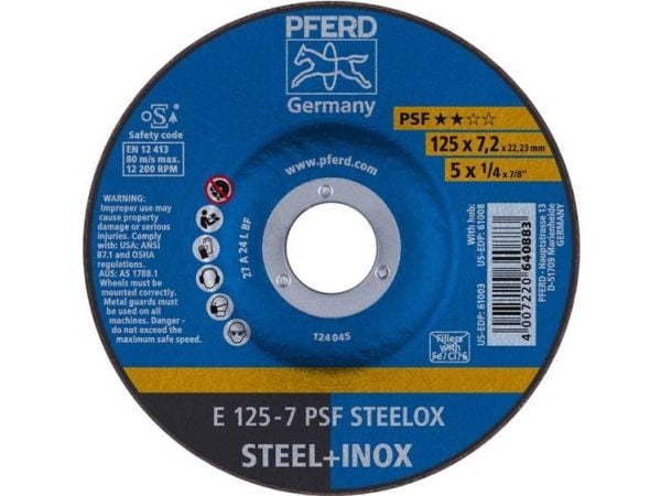 PFERD 62012640, 12,5 cm, 2,22 cm, 7,2 mm, 12200 RPM, 10 stykker