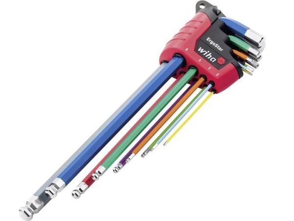 Wiha ErgoStar, L-formet hex-nøkkelsett, Metrisk, 9 stykker, 1.5,2,2.5,3,4,5,6,8,10 mm, 9,1 cm, 1,5 cm