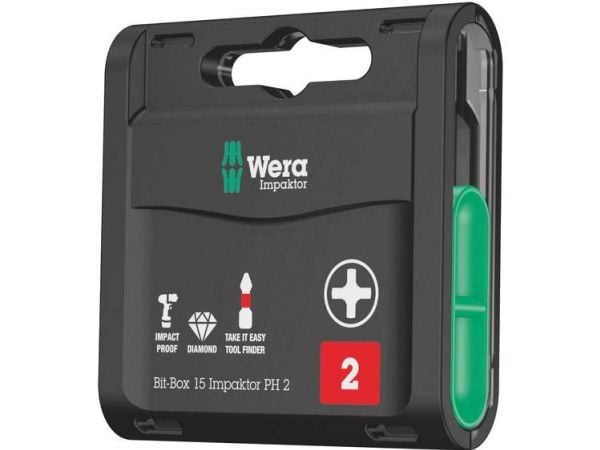 Wera Bit-Box 15 Impaktor PH - Skruvmejselhuvud - 15 delar - phillips - PH2 - hexagonalt - längd: 25 mm