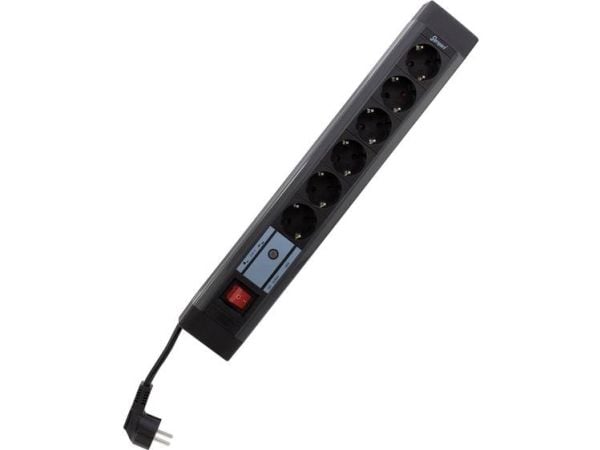 REV device protection socket line, 6-fold, 3,0m, 250 V, 16 A, 3500 W, Musta, 3 m, 460 x 43 x 67 mm