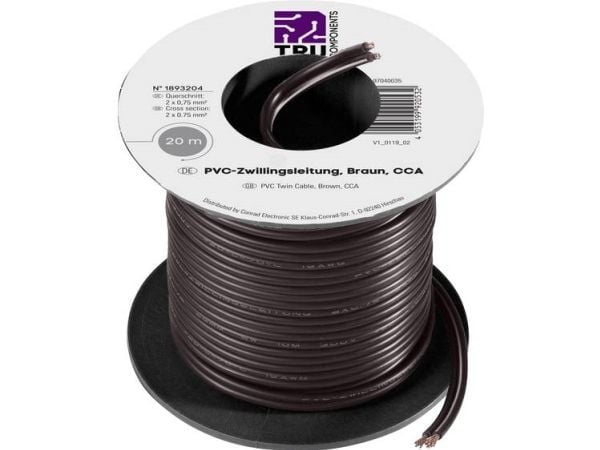 TRU COMPONENTS TC-7572816 Lanka 2 x 0,75 mm² ruskea 20 m