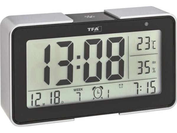 TFA - Väckarklocka - rektangulär - elektronisk - skrivbord - svart, silver