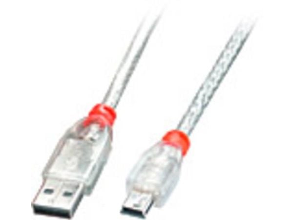 Lindy 41785, 5 m, USB A, Mini-USB B, USB 2.0, 0,48 Gbit/s, Läpinäkyvä