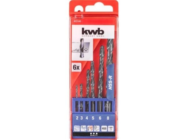 kwb 423140, Drill, Drill bit set, Høyrehåndsrotasjon, Plast, Blad metall, 118°, 2, 3, 4, 5, 6, 8 mm