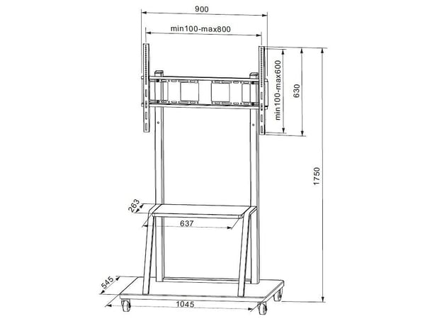 Techly ICA-TR30, 150 kg, 139,7 cm (55"), 2,54 m (100"), 1200 x 600 mm