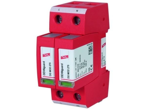 DEHN DG M TN 275, Terminal, 230 V, 50 - 60 Hz, 20000 A, Rød, Termoplast